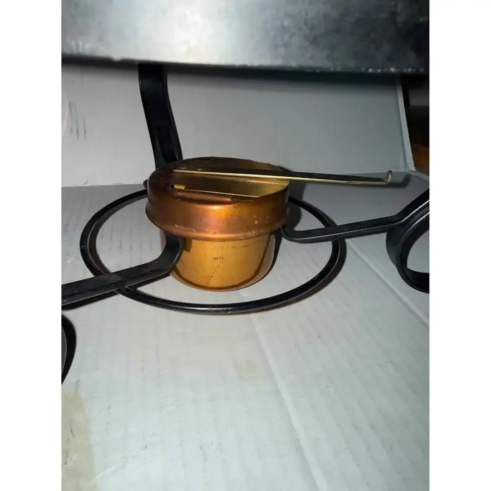 Vintage Copper Chafing Dish with Wood Handle and White Enamel Inside